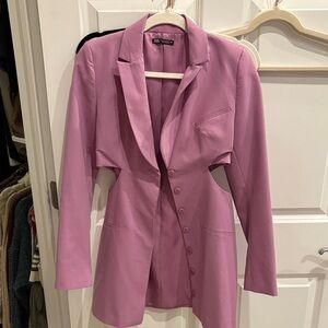 Zara Women's Mauve Blazer with Button Detail and Side Cutouts